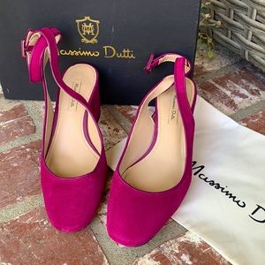 Massimo Dutti magenta color sandals/block heels, suede leather, Sz: 6